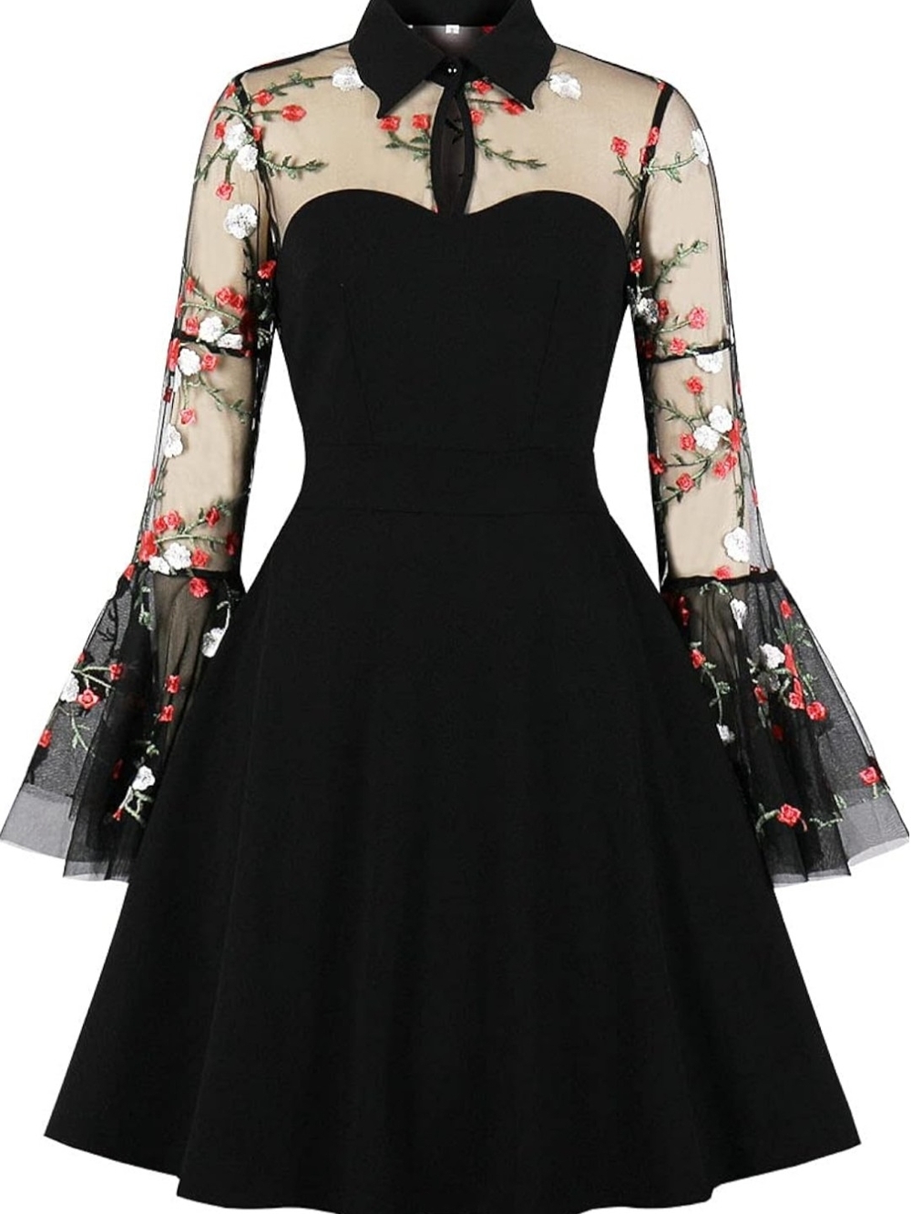 Women's Vintage 1950s A Line Dress With Embroidery Mesh Top Size M